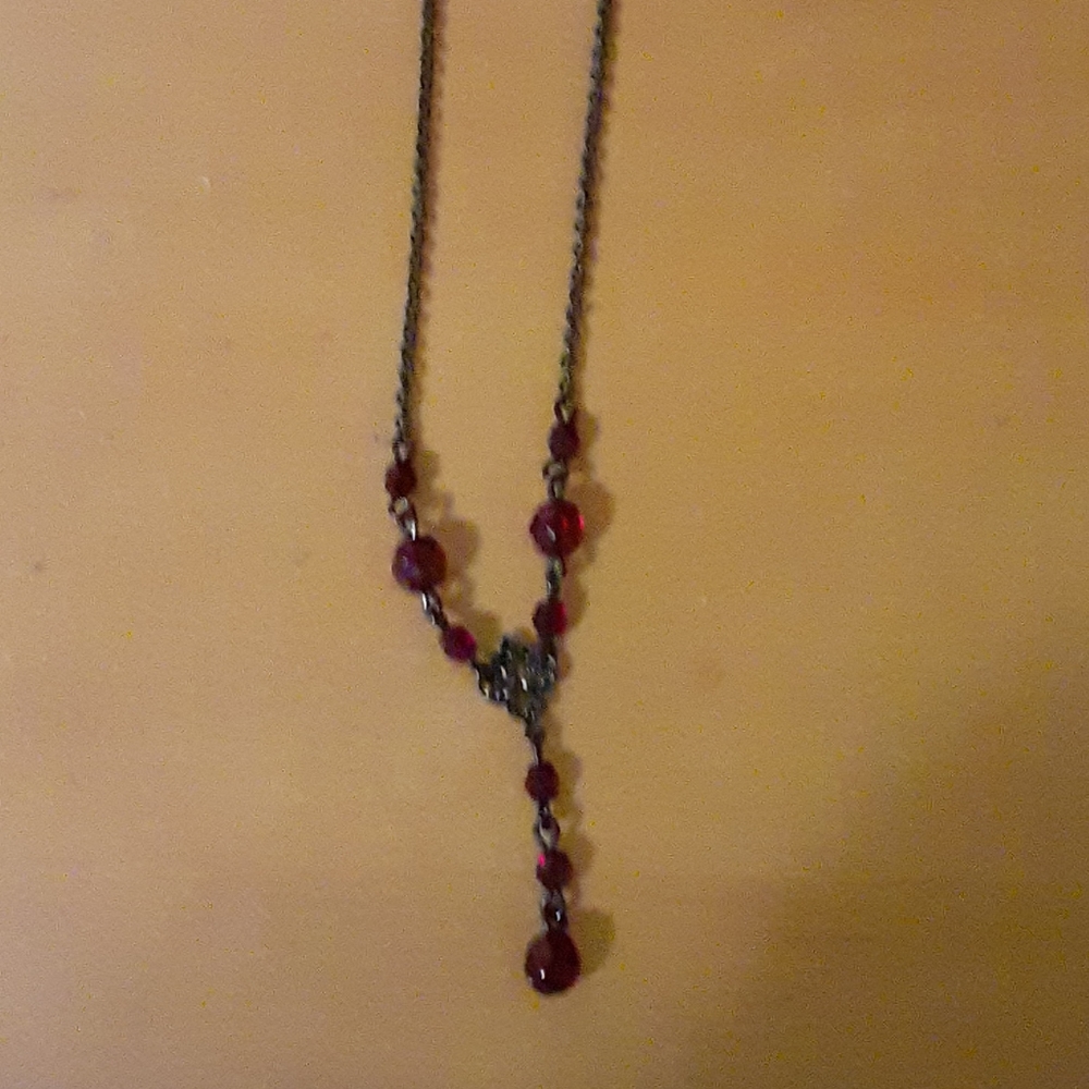 Black chain with red crystals necklace
